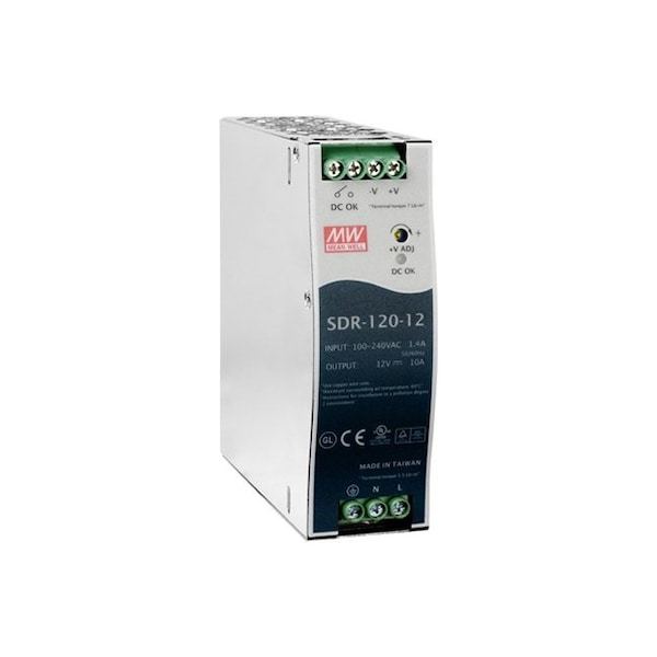 Power Supply, 88 to 264V AC/124 to 370V DC, 12V DC, 120W, 10A, DIN Rail